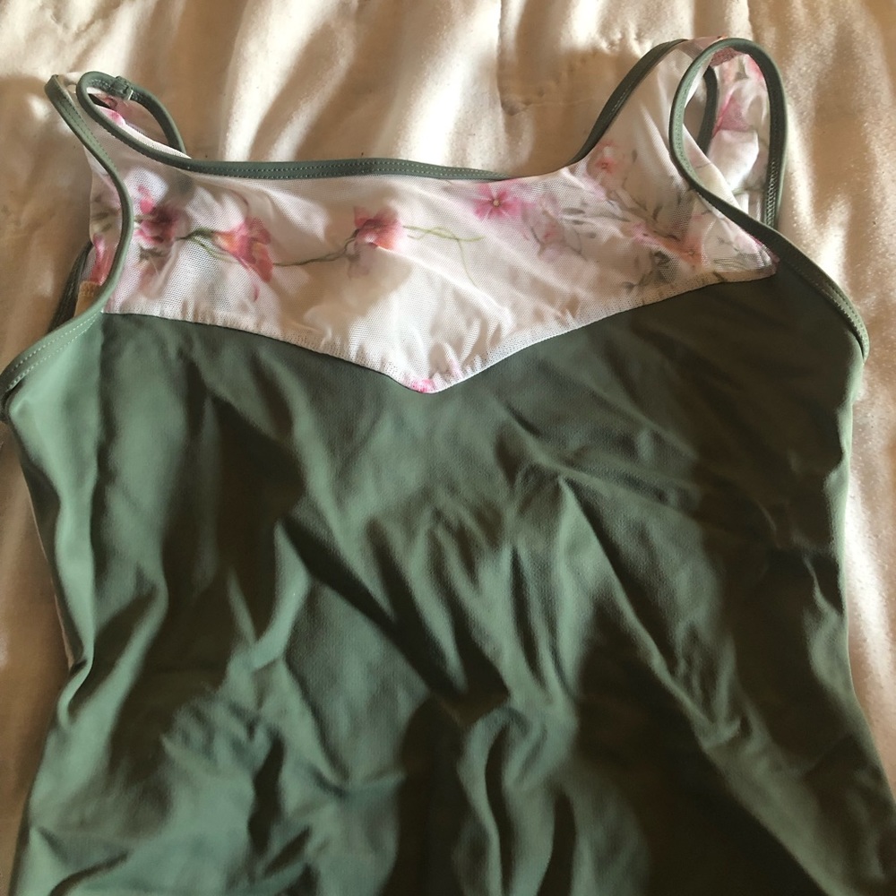 Class In Green and Floral Mesh Leotard